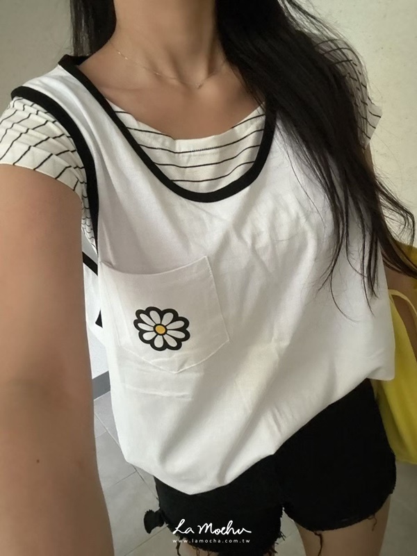 拼接色小花口袋背心